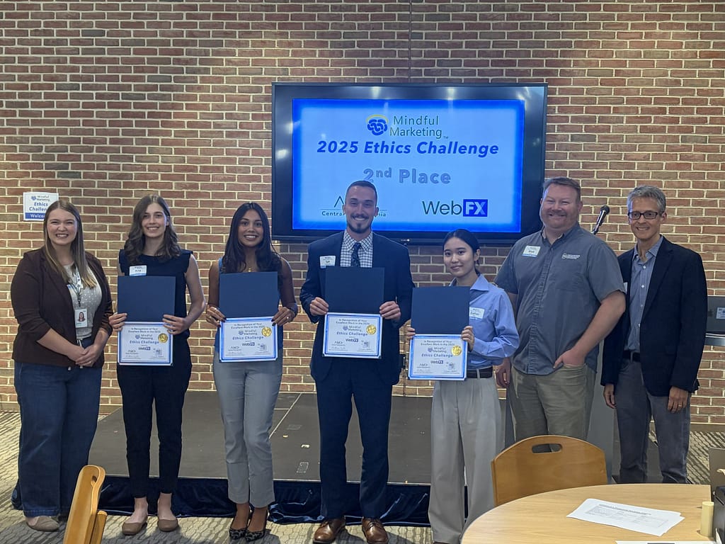 students pose with 2nd place awards at the conclusion of the marketing challenge