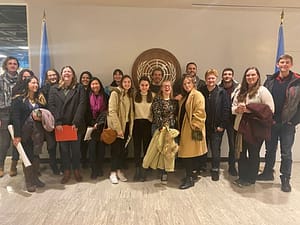 Students standing in UN building